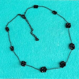 Black Beaded Flower Dark Whimsigoth Cottagecore Necklace